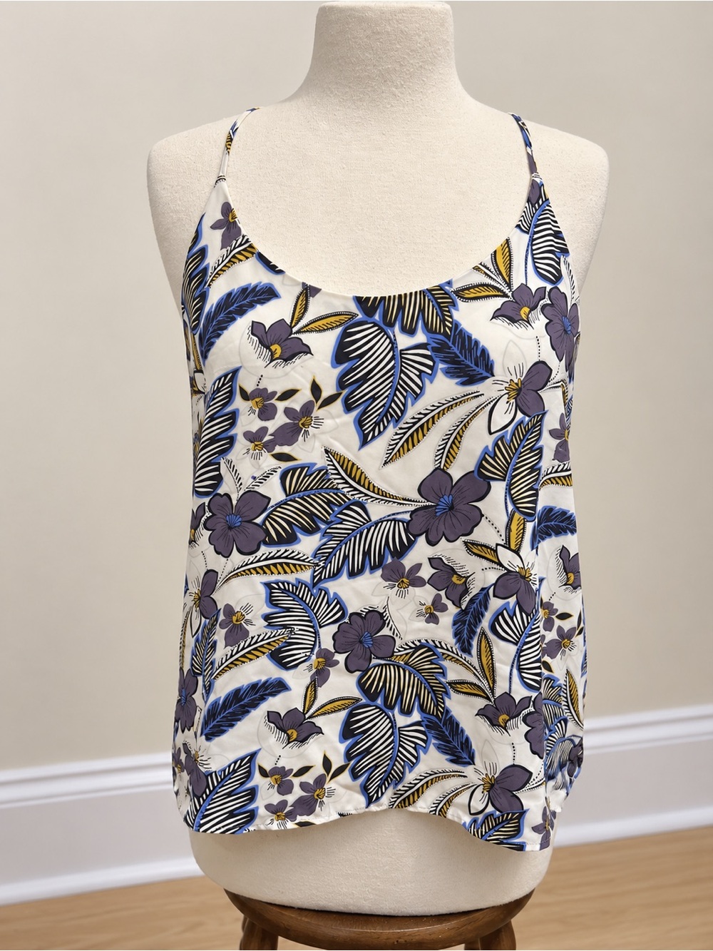 Women’s Floral Print Cami Tank Top - White with Blue & Purple